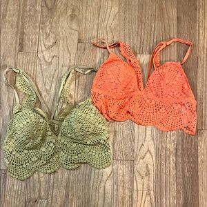 Victoria's Secret Lace Bralette Set - Olive and Coral